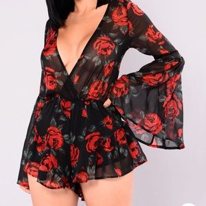 Black romper with red roses